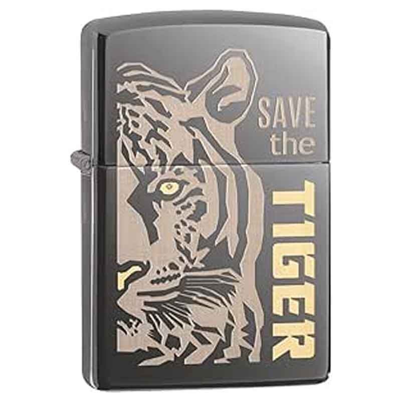 Zippo-Classic-Lighter-150-Mp402957-Save-The-Tiger-With-Abstract-Half-Face-Laser-Two-Tone-Design