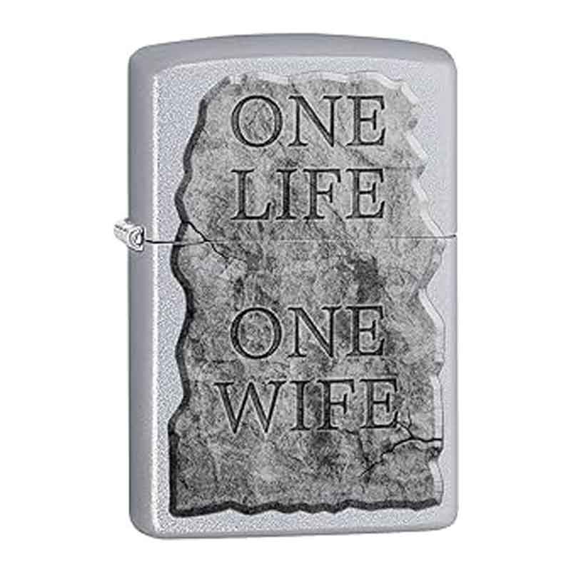 Zippo-Classic-Lighter-205-Ci412258-One-Life-One-Wife-in-a-Stone-Effect-Design
